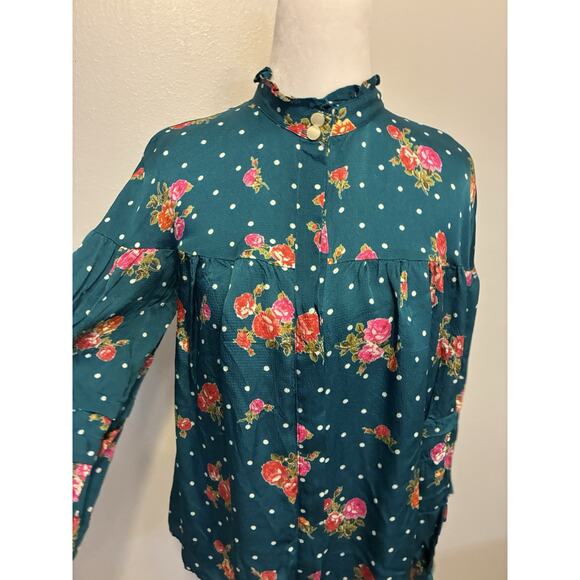 Anthropologie Wellesley Prairie Polka Dot Blouse Floral Cottagecore Retro Boho - Picture 14 of 16